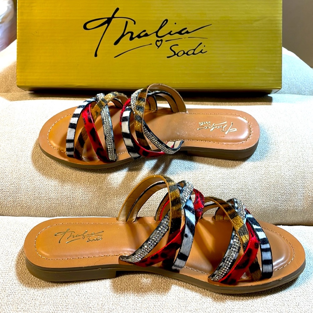 NIB strappy mules ballet flats slides multicolor rhinestone crystal leather